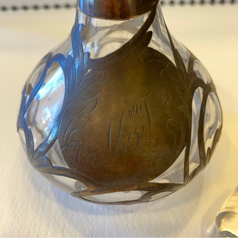 Antique Silver Overlay 
Perfume Bottle. Art Nouveau. - Picture 3 of 5